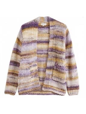 Molly Bracken Striped Chunky Knit Cardigan Sweater, Size Medium